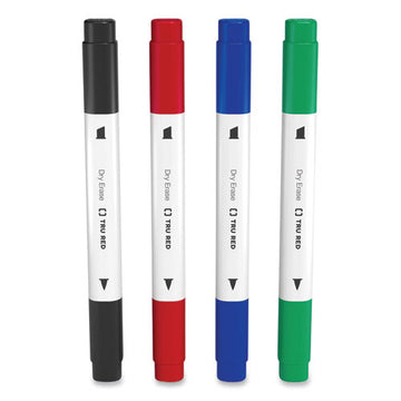 TRU RED™ Dry Erase Marker, Tank-style Twin-tip, Fine-medium Bullet-chisel Tips, Assorted Colors, 4-pack freeshipping - TVN Wholesale